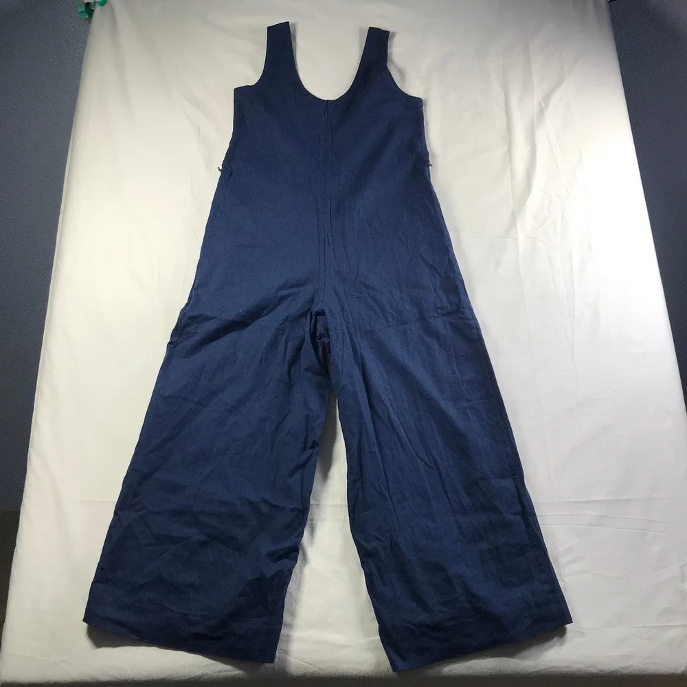 Banana Republic Navy Blue Linen Blend Wide Leg Sleeveless Jumpsuit Small S